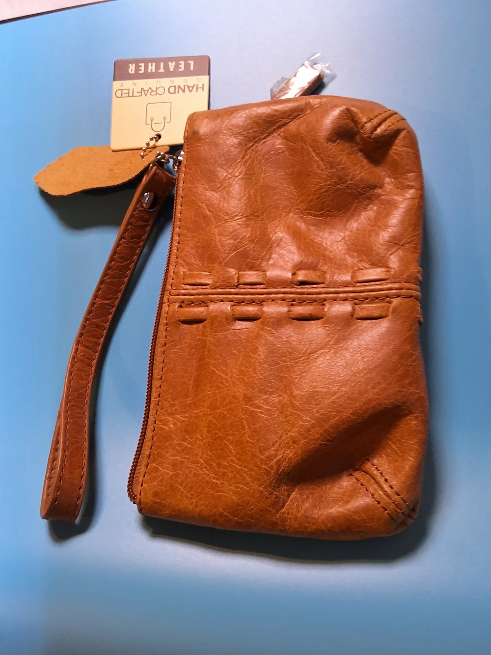 Genuine Leather unisex Wristlet Pouch - Tan